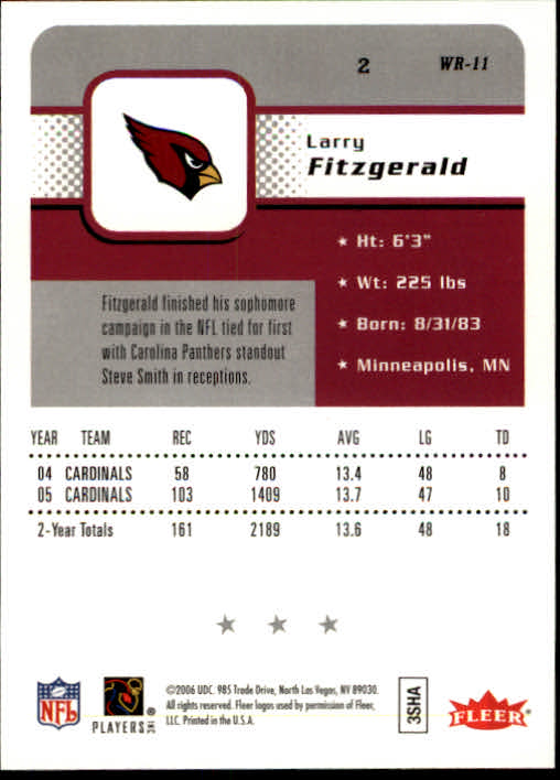 2006 Fleer #2 Larry Fitzgerald back image