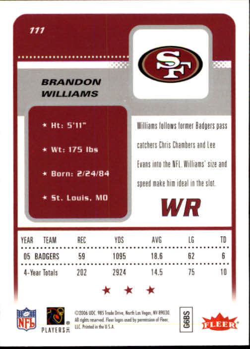 2006 Fleer #111 Brandon Williams RC back image
