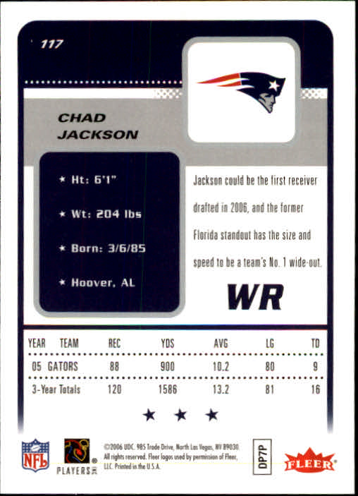 2006 Fleer #117 Chad Jackson RC back image