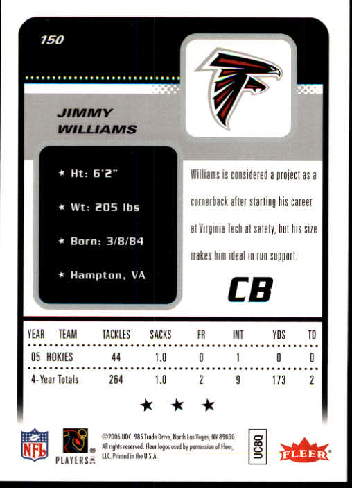 2006 Fleer #150 Jimmy Williams RC back image