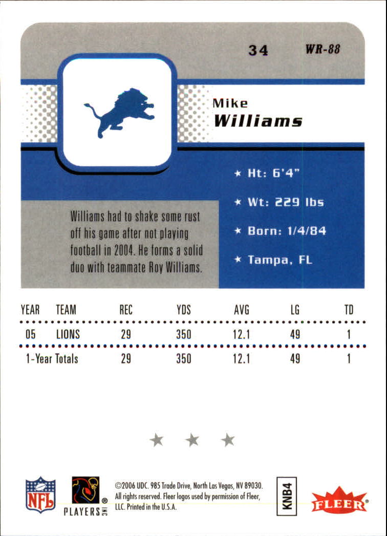 2006 Fleer Silver #34 Mike Williams back image