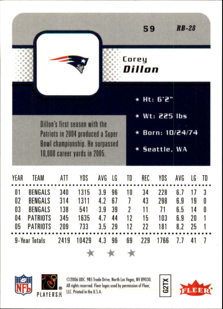 2006 Fleer Silver #59 Corey Dillon back image