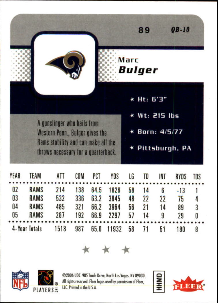 2006 Fleer Silver #89 Marc Bulger back image
