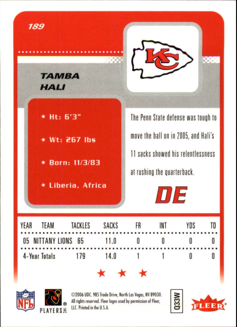 2006 Fleer Gold #189 Tamba Hali back image