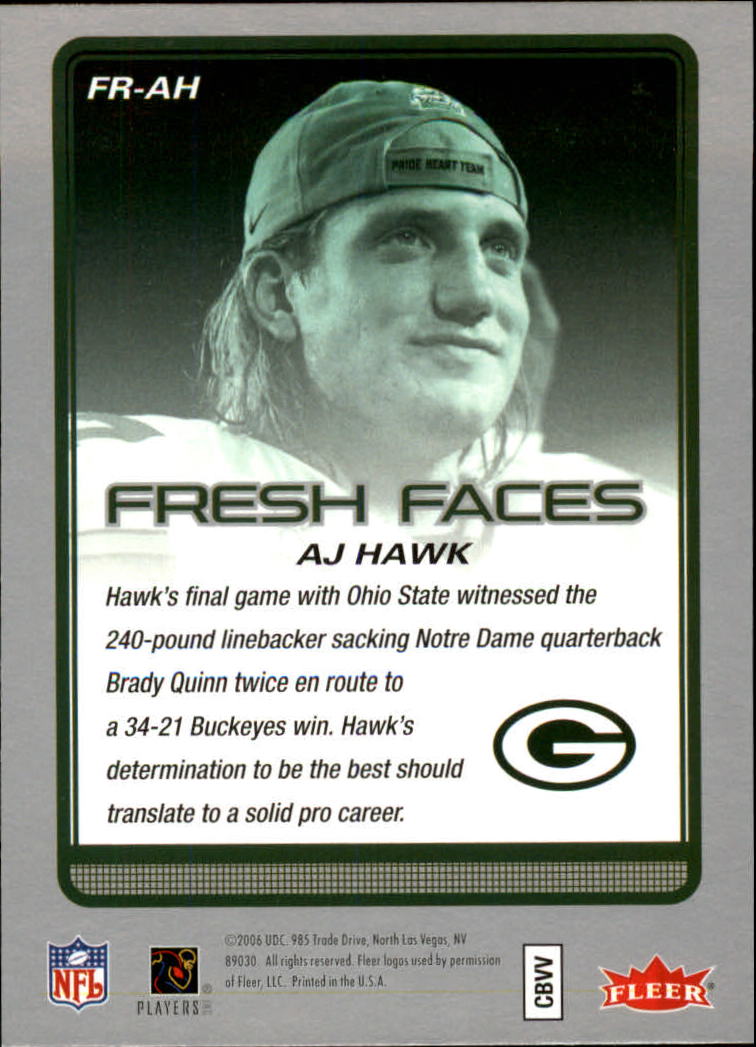 2006 Fleer Fresh Faces #FRAH A.J. Hawk back image