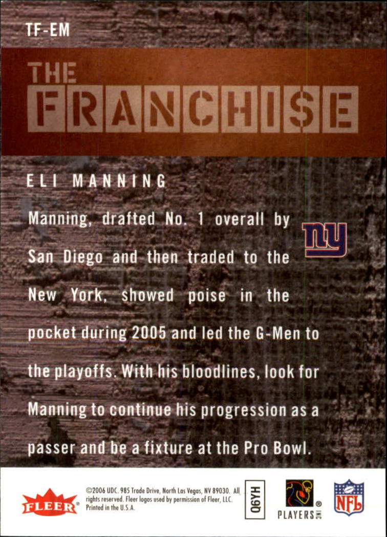 2006 Fleer The Franchise #TFEM Eli Manning back image
