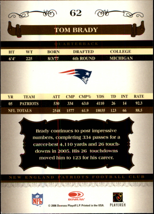2006 Donruss Classics #62 Tom Brady back image
