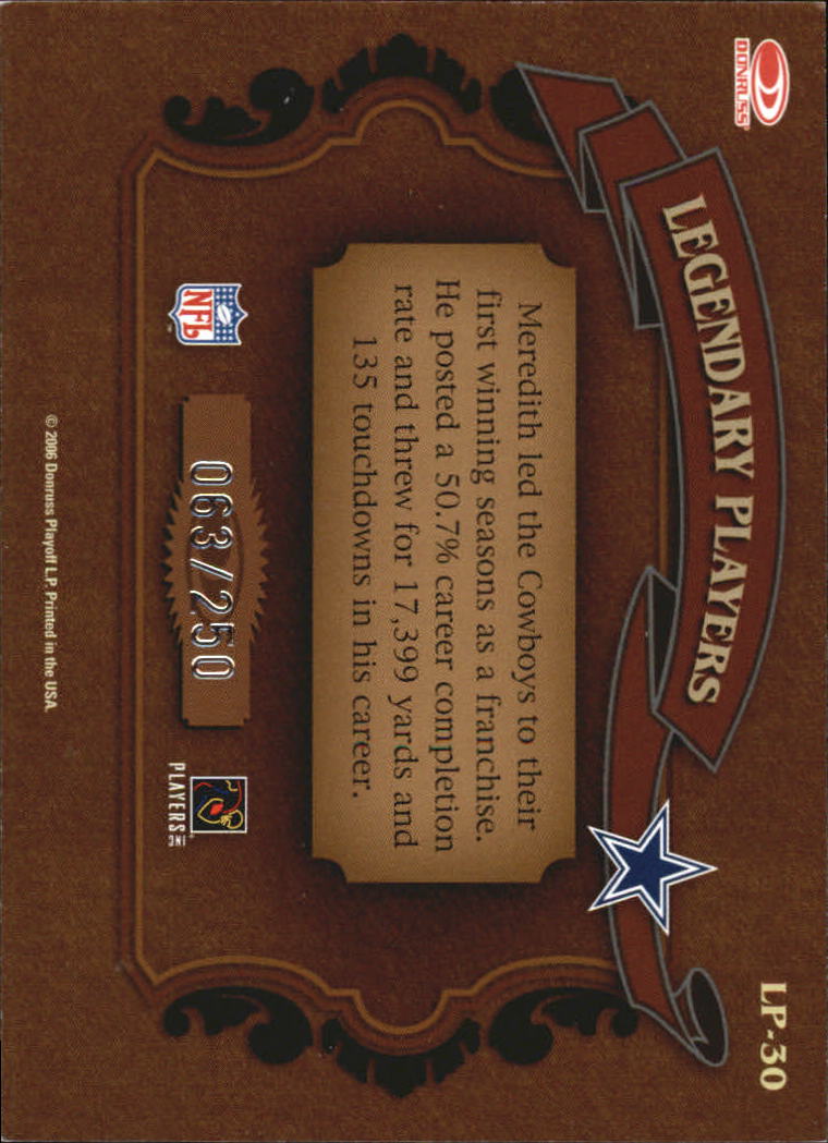 2006 Donruss Classics Legendary Players Silver #30 Don Meredith back image