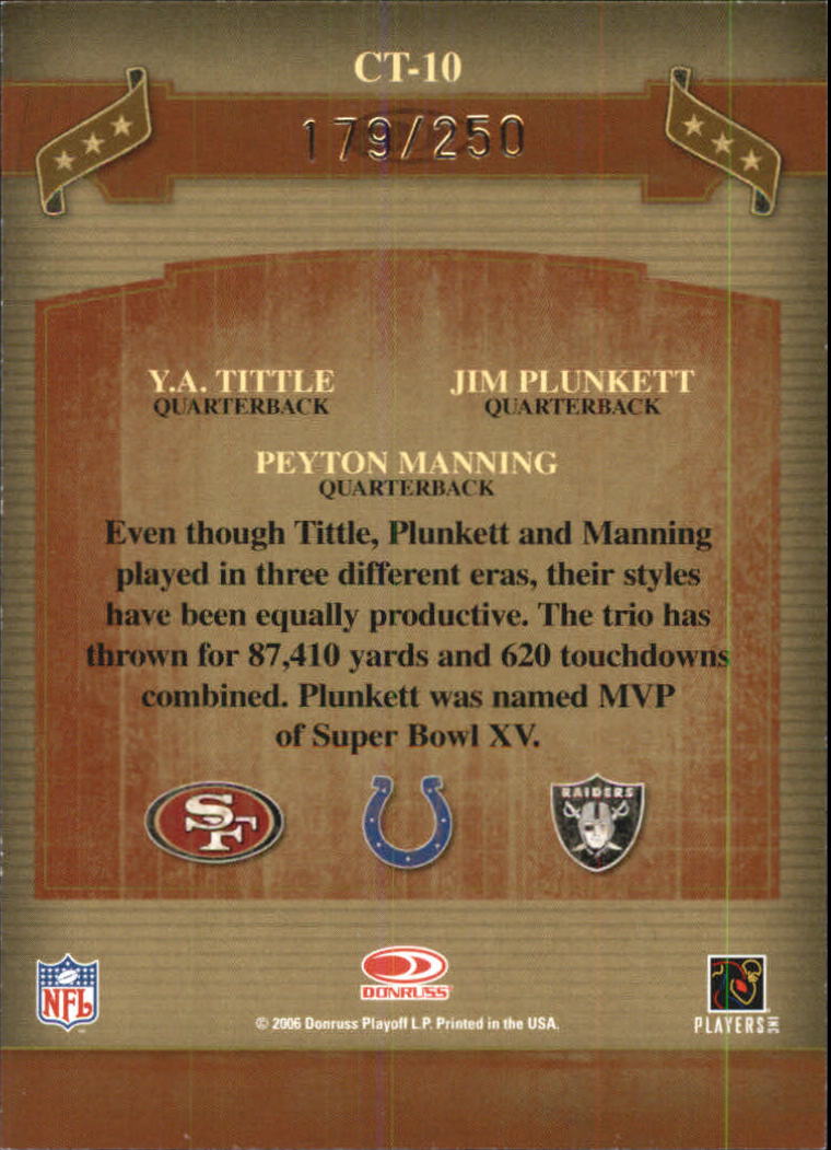 2006 Donruss Classics Classic Triples Bronze #10 Tittle/Manning/Plunkett