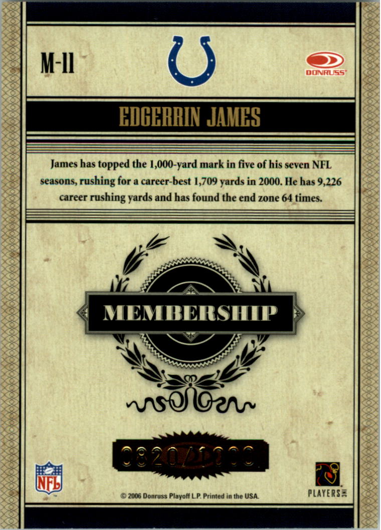 2006 Donruss Classics Membership Bronze #11 Edgerrin James back image