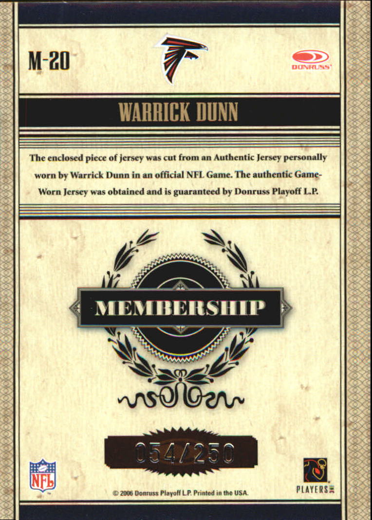 2006 Donruss Classics Membership VIP Jerseys #20 Warrick Dunn back image
