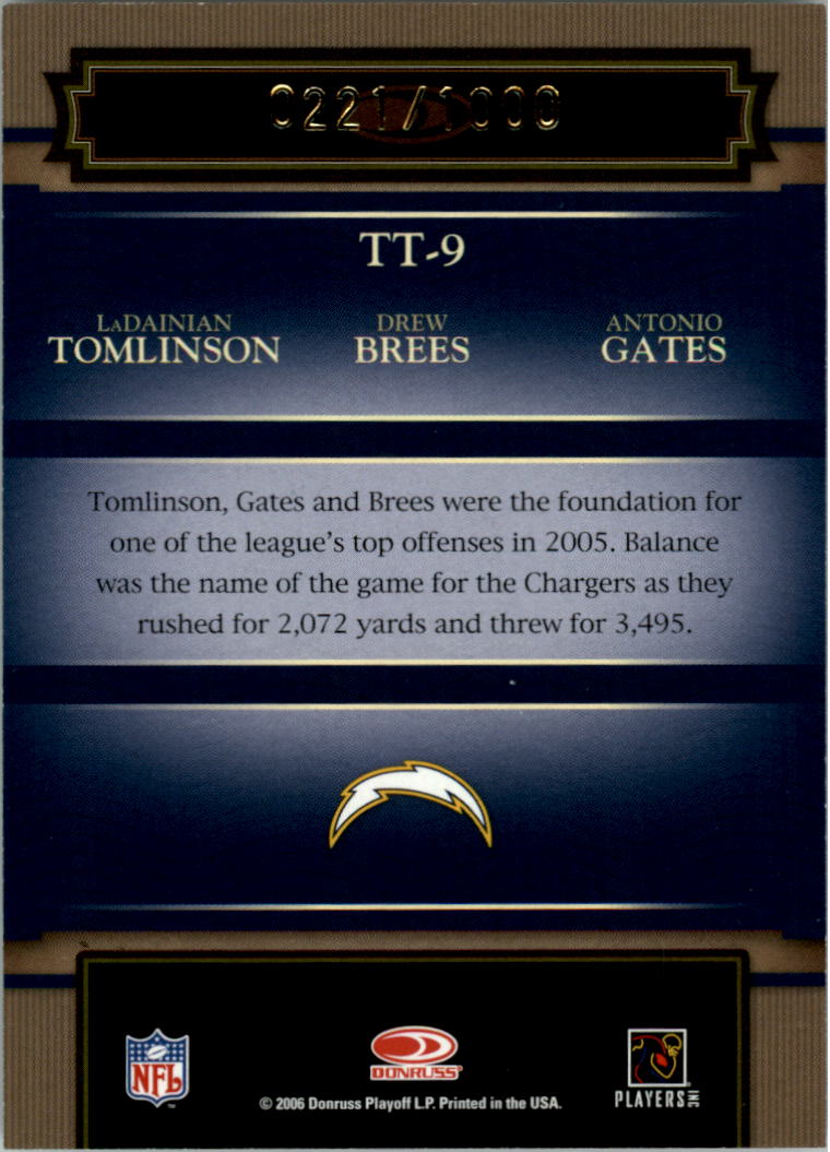 2006 Donruss Classics Timeless Triples Bronze #9 LaDainian Tomlinson/Drew Brees/Antonio Gates back image