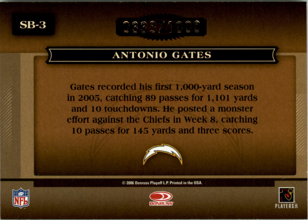 2006 Donruss Classics Sunday's Best Bronze #3 Antonio Gates back image
