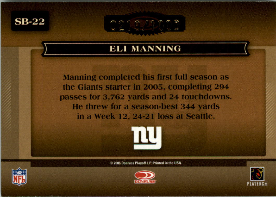 2006 Donruss Classics Sunday's Best Bronze #22 Eli Manning back image