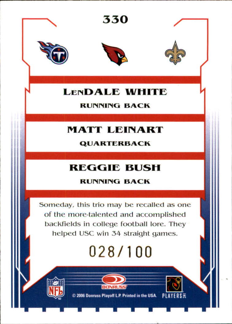 2006 Select Scorecard #330 LenDale White/Matt Leinart/Reggie Bush back image