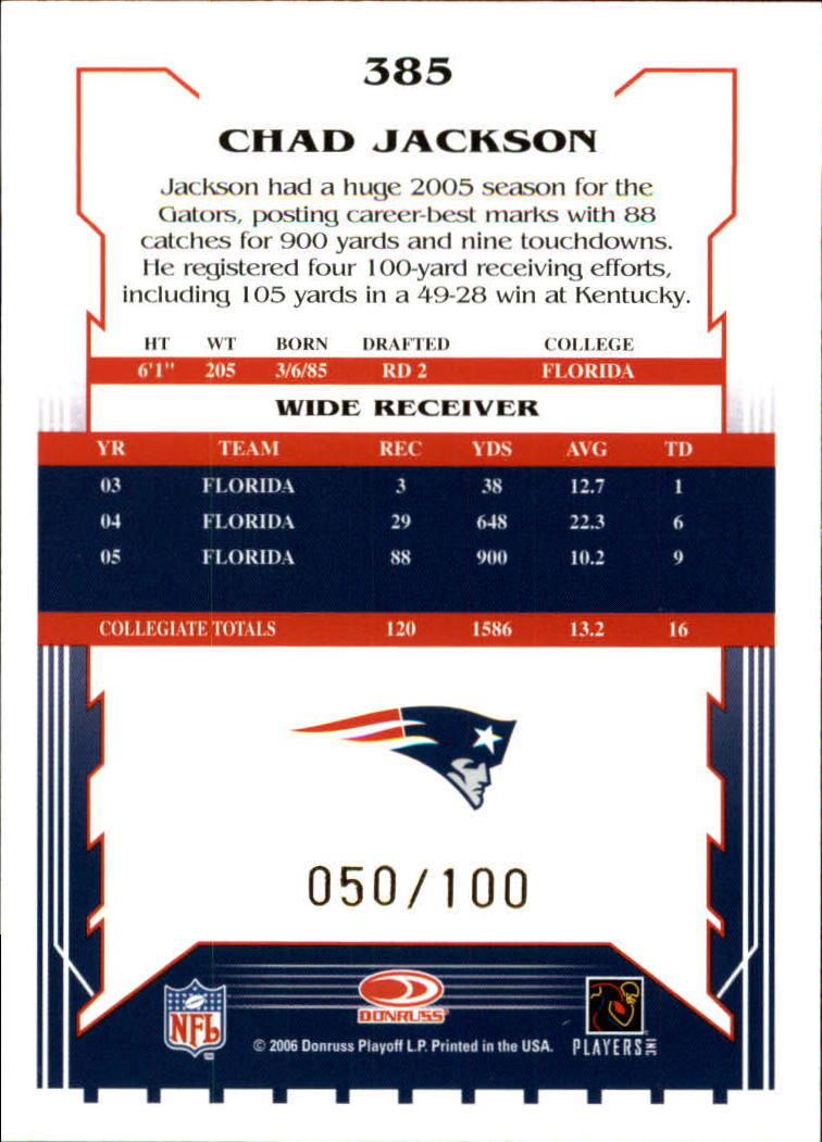 2006 Select Scorecard #385 Chad Jackson back image