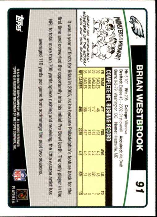 2006 Topps #91 Brian Westbrook back image