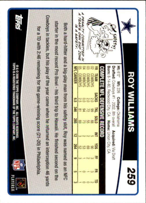 2006 Topps #259 Roy Williams S back image