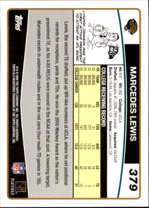 2006 Topps #379 Marcedes Lewis RC back image