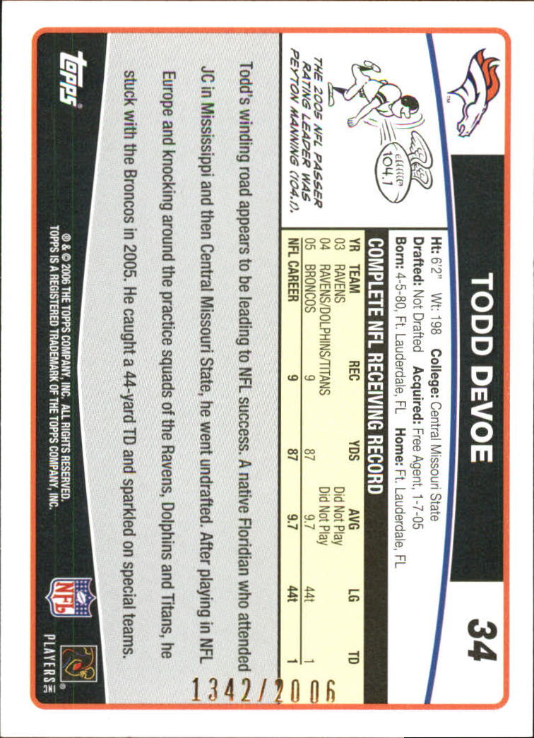 2006 Topps Gold #34 Todd DeVoe back image