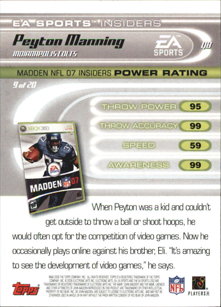 2006 Topps EA Sports Madden #9 Peyton Manning back image