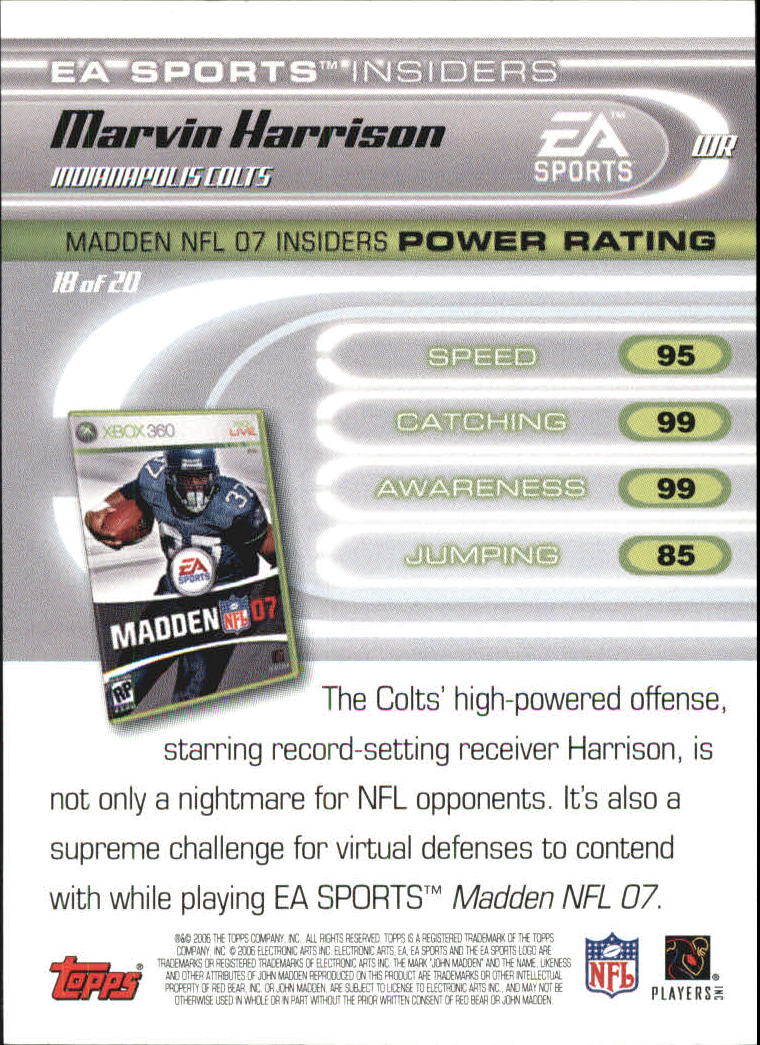 2006 Topps EA Sports Madden #18 Marvin Harrison back image