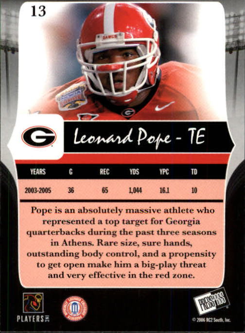 2006 Press Pass Legends #13 Leonard Pope back image