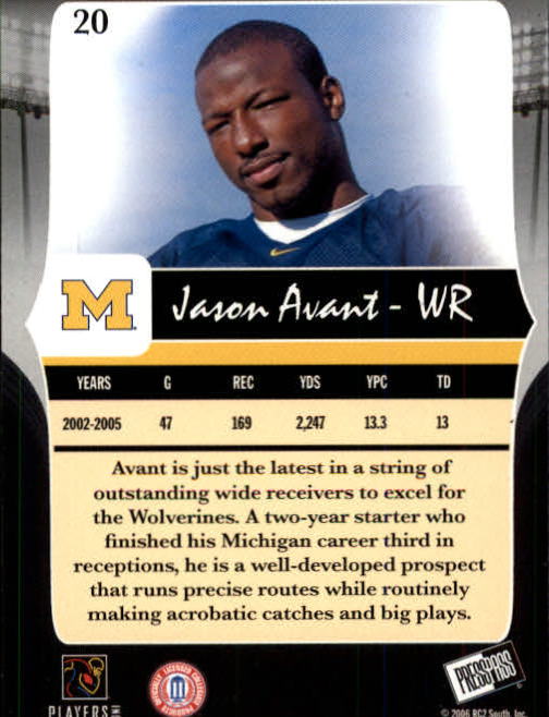 2006 Press Pass Legends #20 Jason Avant back image