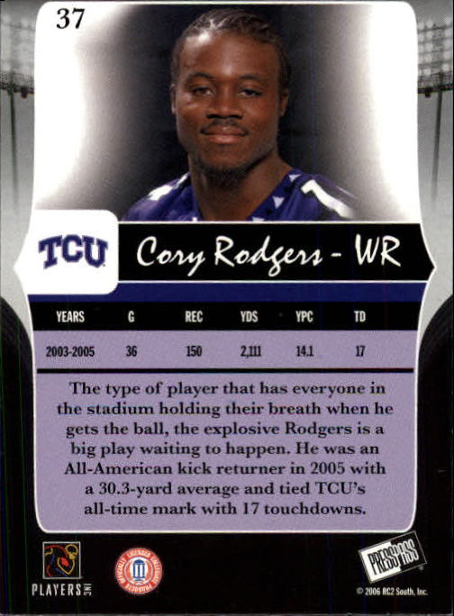 2006 Press Pass Legends #37 Cory Rodgers back image