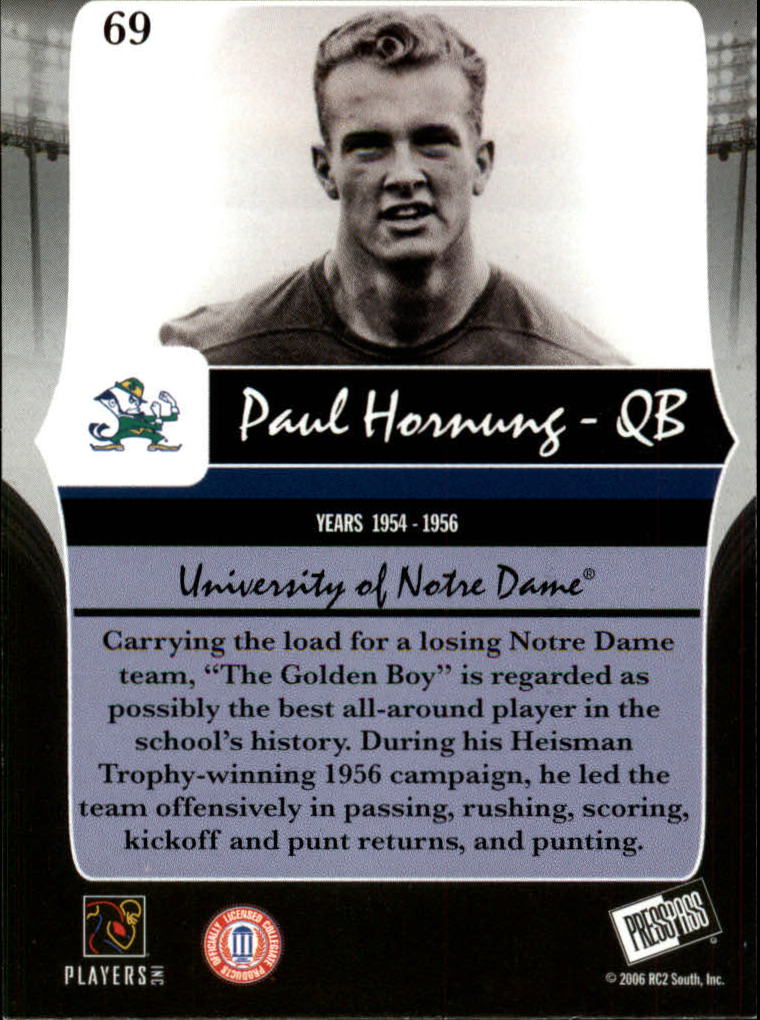 2006 Press Pass Legends #69 Paul Hornung back image
