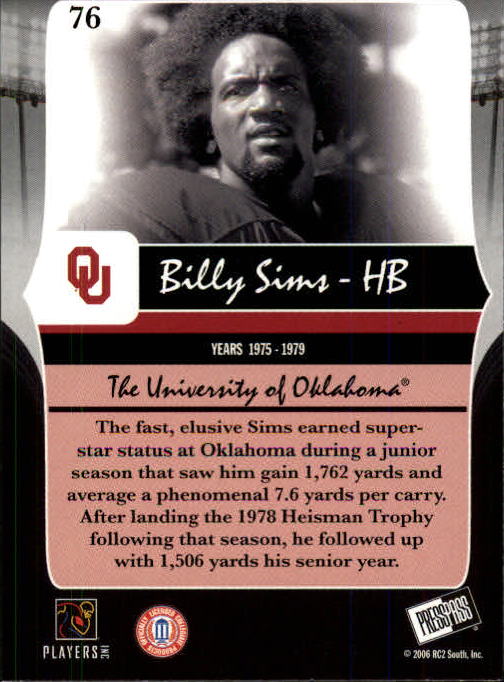 2006 Press Pass Legends #76 Billy Sims back image