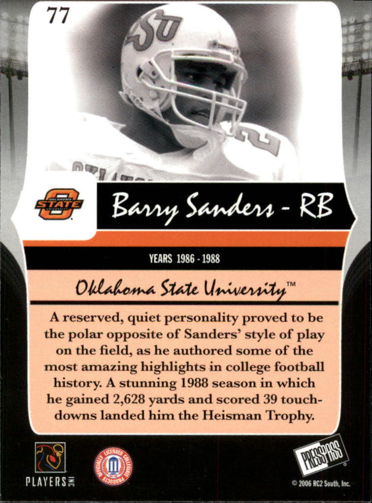 2006 Press Pass Legends #77A Barry Sanders B&W back image
