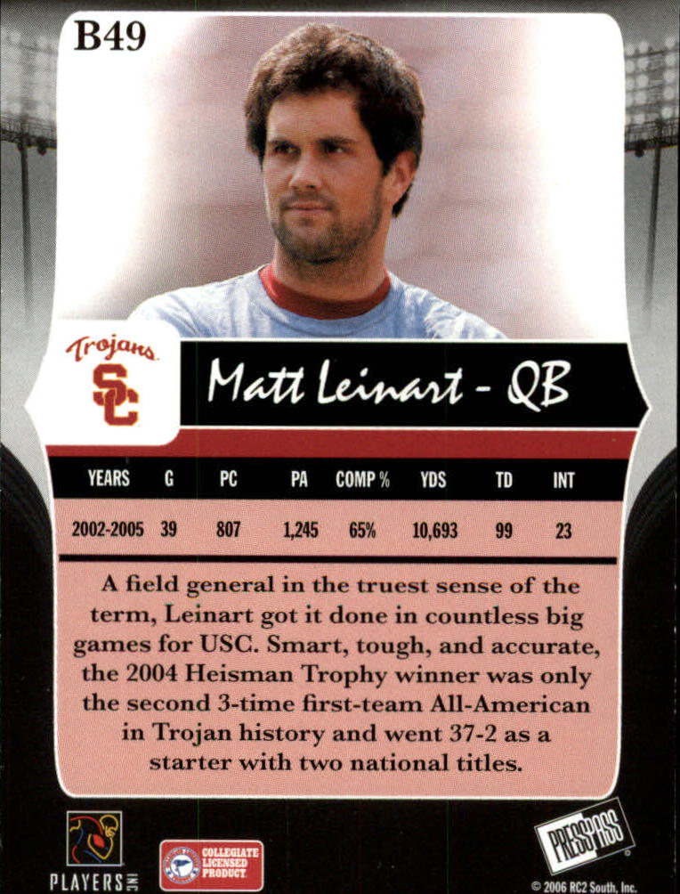2006 Press Pass Legends Bronze #B49A Matt Leinart Clr back image