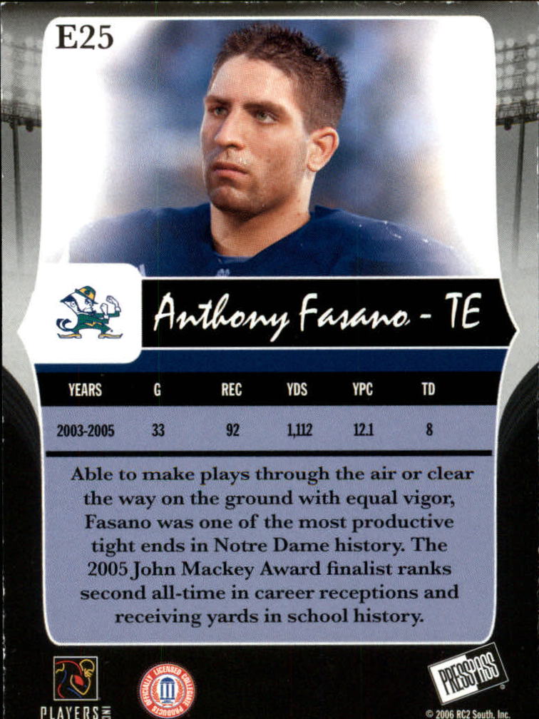 2006 Press Pass Legends Emerald #E25 Anthony Fasano back image