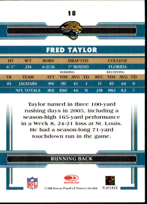 2006 Donruss Threads #18 Fred Taylor back image