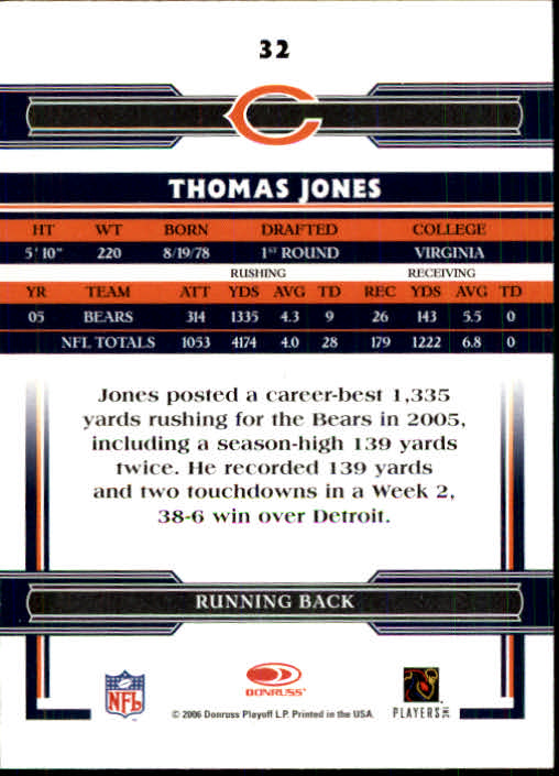 2006 Donruss Threads #32 Thomas Jones back image