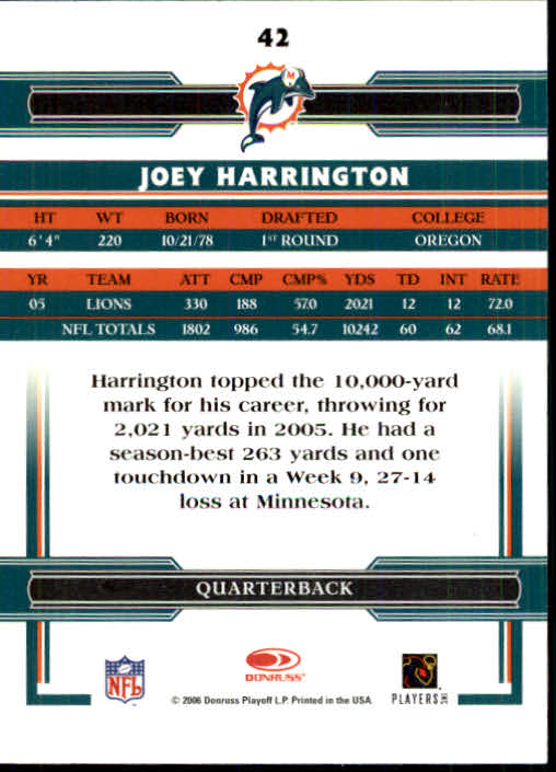 2006 Donruss Threads #42 Joey Harrington back image