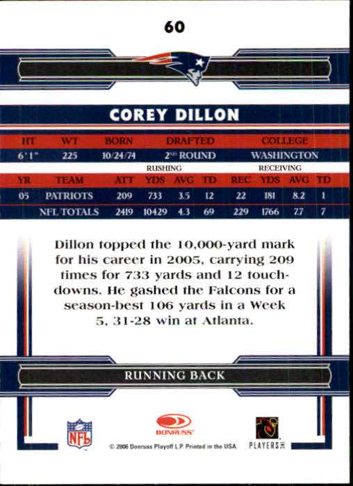 2006 Donruss Threads #60 Corey Dillon back image