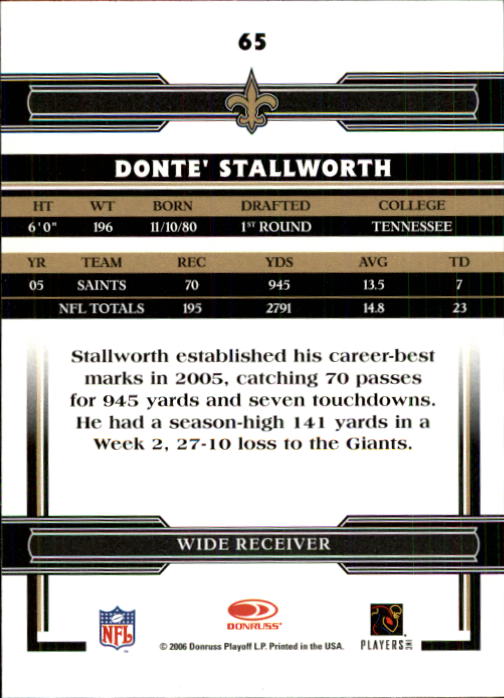 2006 Donruss Threads #65 Donte Stallworth back image