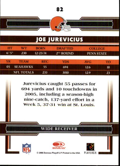 2006 Donruss Threads #82 Joe Jurevicius back image