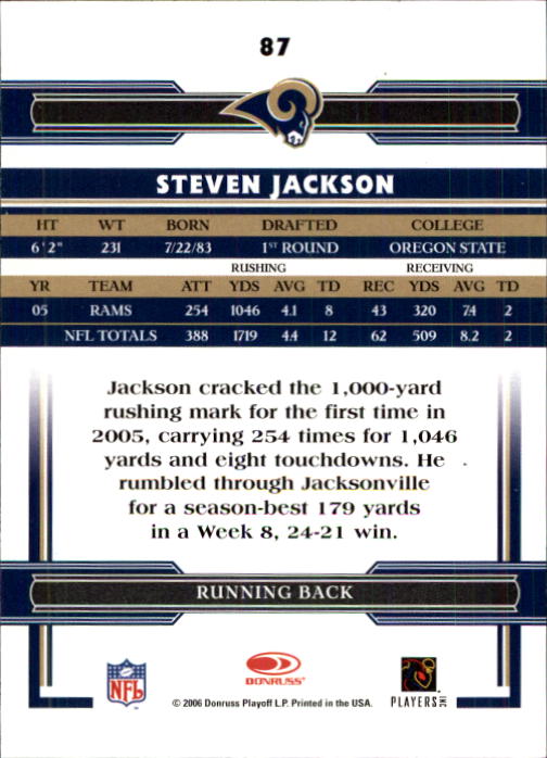 2006 Donruss Threads #87 Steven Jackson back image