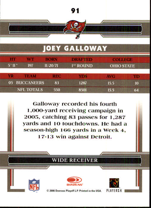 2006 Donruss Threads #91 Joey Galloway back image