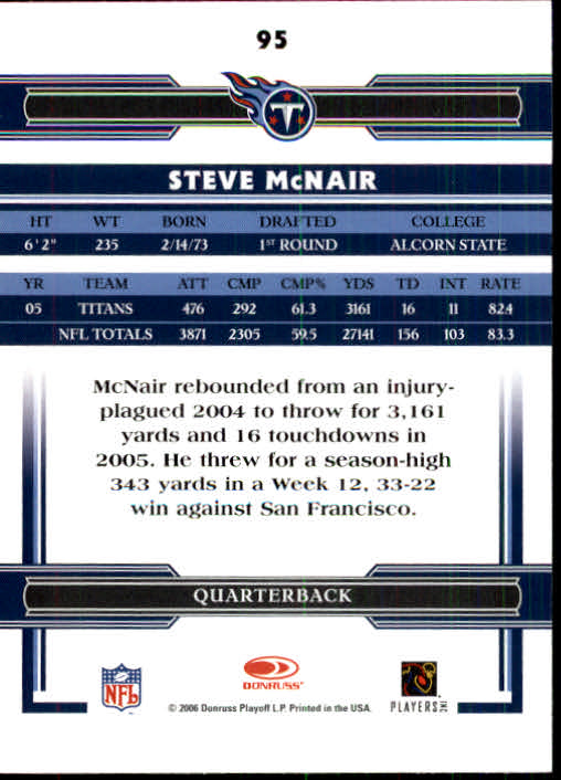 2006 Donruss Threads #95 Steve McNair back image