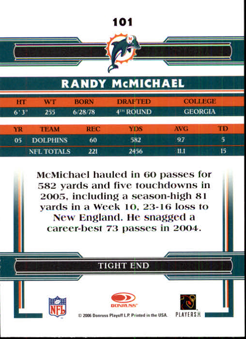 2006 Donruss Threads #101 Randy McMichael back image