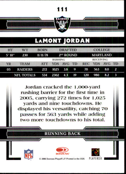2006 Donruss Threads #111 LaMont Jordan back image