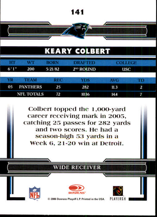 2006 Donruss Threads #141 Keary Colbert back image