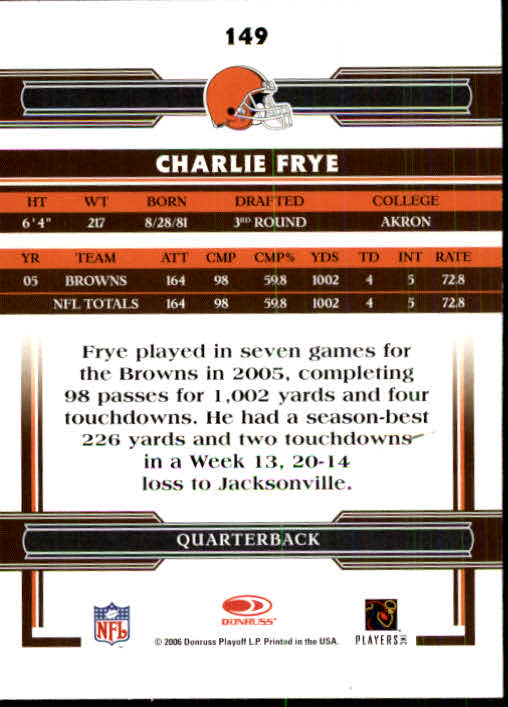 2006 Donruss Threads #149 Charlie Frye back image
