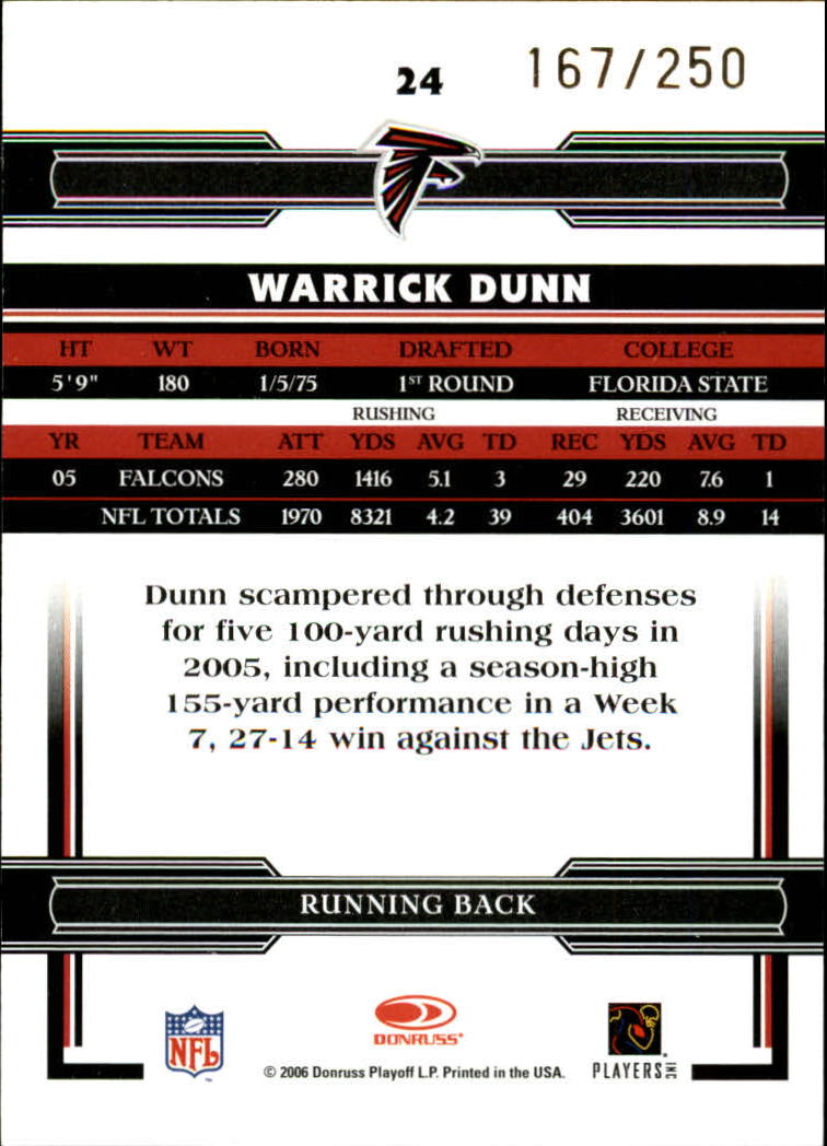 2006 Donruss Threads Bronze Holofoil #24 Warrick Dunn back image