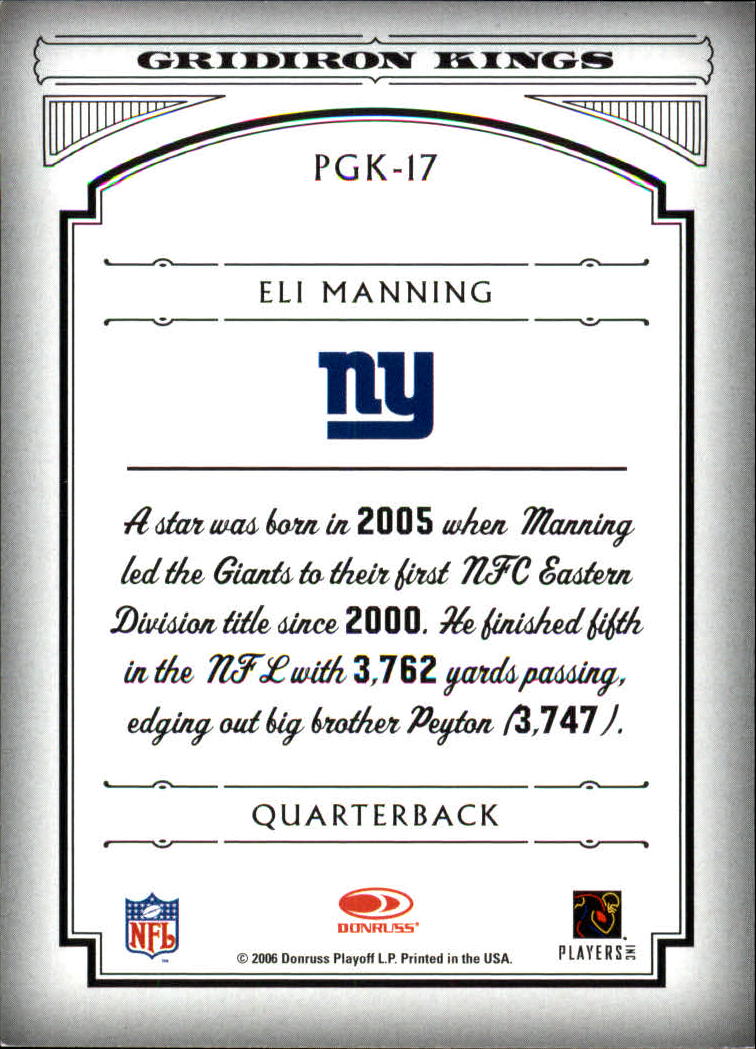 2006 Donruss Threads Pro Gridiron Kings Gold #17 Eli Manning back image
