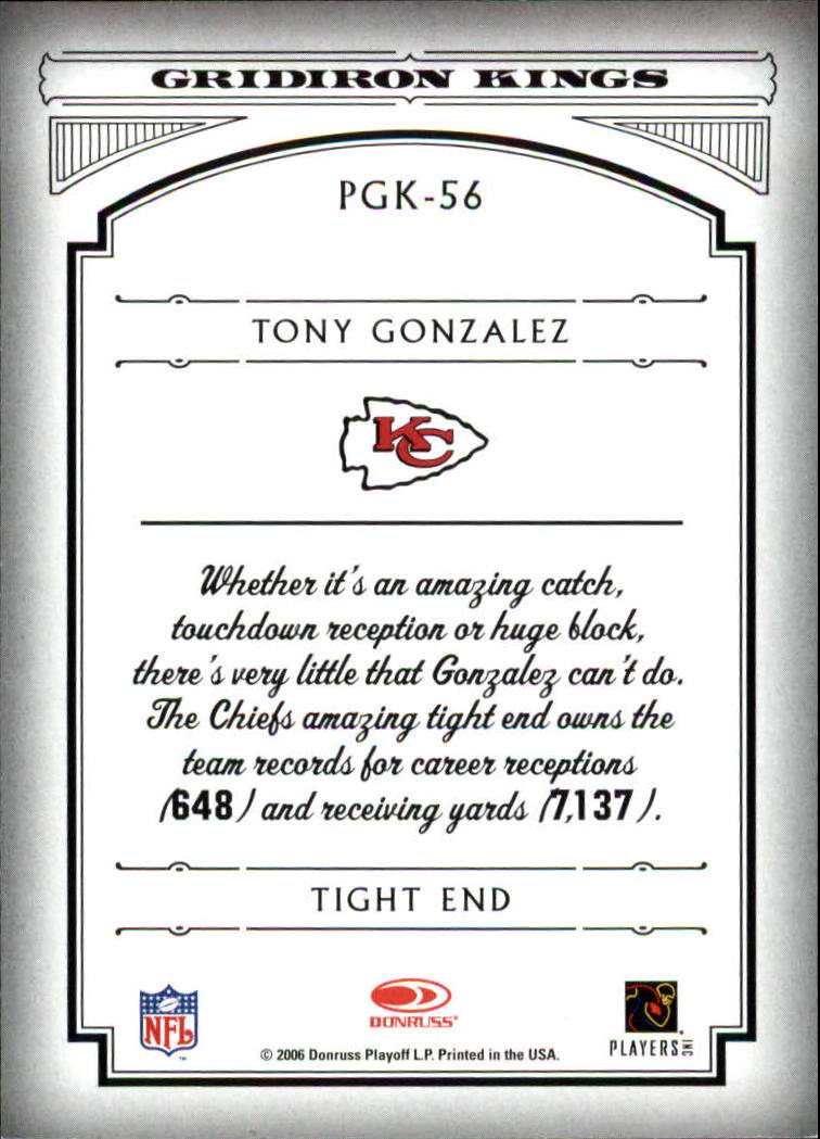 2006 Donruss Threads Pro Gridiron Kings Gold #56 Tony Gonzalez back image